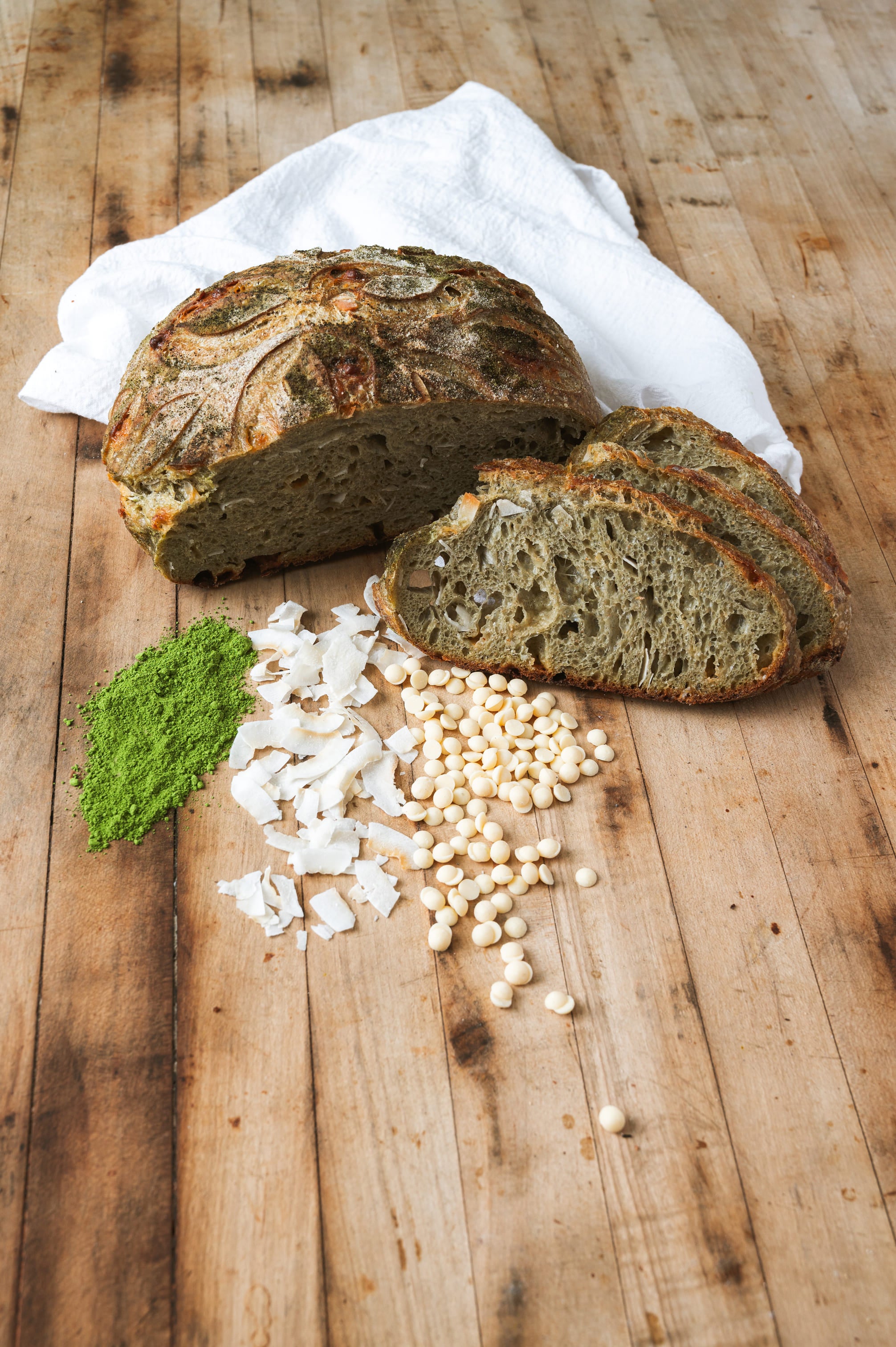 Matcha & coconut sourdough loaf